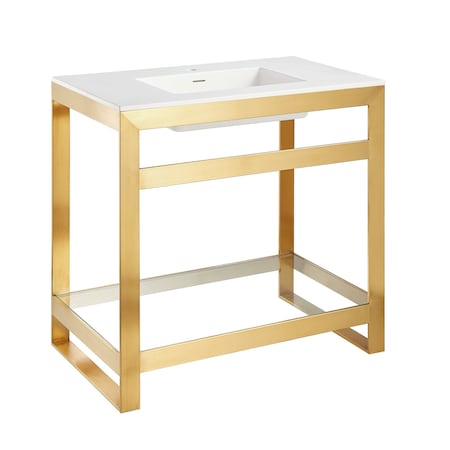 Anzzi 36 in. Console Sink in Brushed Gold with Glossy White Counter Top CS-FGC005-BG